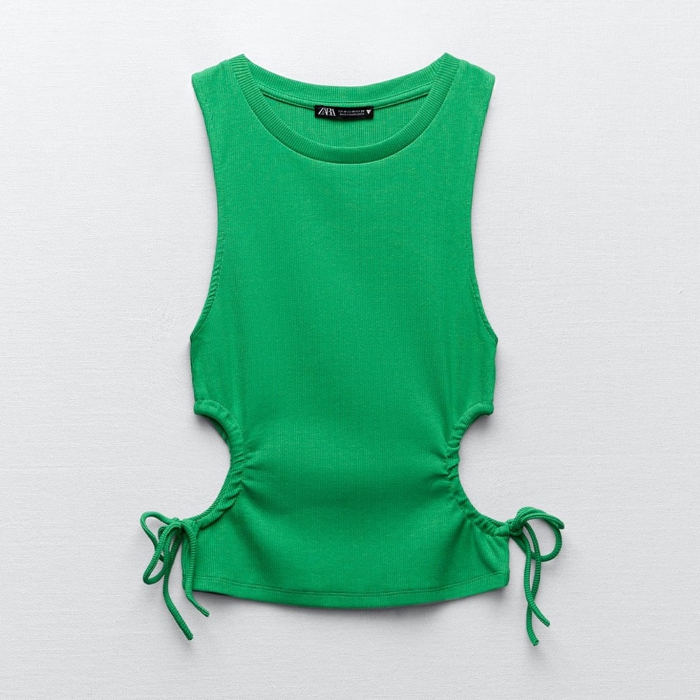 ZARA Ribbed T-Shirt With Side Cut Out - Side Ties 
Ref 3253/811
